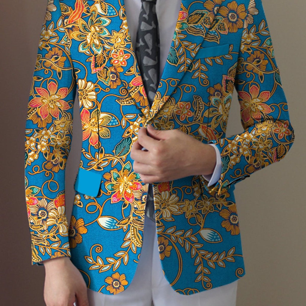 Men's floral print blazer by SHOWLU FASHION, casual suit jacket with lapel collar, polyester woven fabric, button detail, all-season fit.