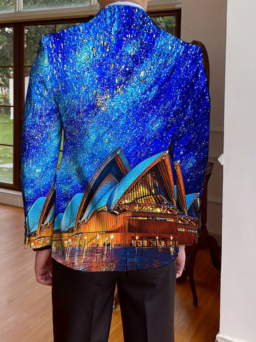 SHOWLU men's full print polyester blazer with notch lapel, long sleeves, single-breasted design, regular fit, casual to formal style