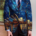 SHOWLU men's full print polyester blazer with notch lapel, long sleeves, single-breasted design, casual and formal wear.