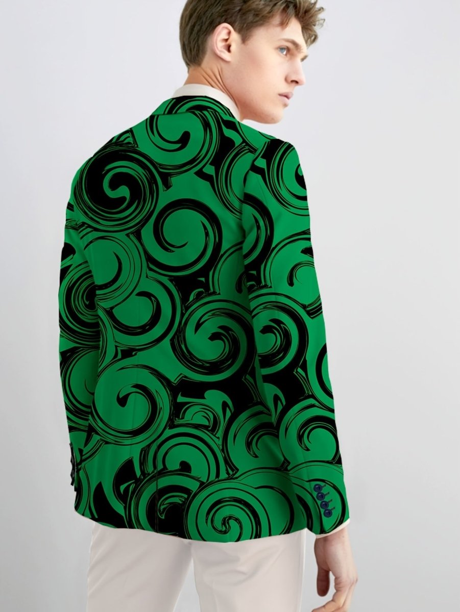 SHOWLU Men's geometric pattern blazer with notched lapel, slim fit polyester suit jacket, stylish for all seasons.