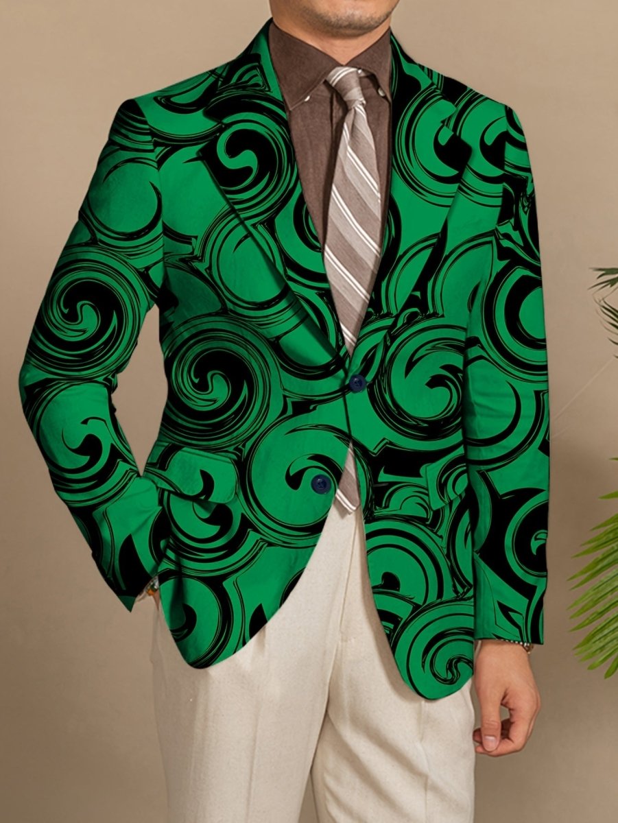 SHOWLU Men's geometric pattern blazer with slim fit, polyester suit jacket, notched lapel, button details, suitable for all seasons.