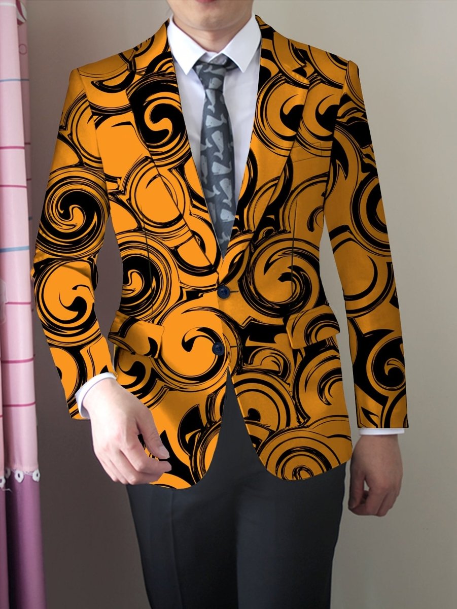 SHOWLU Men's geometric pattern blazer, slim fit polyester suit jacket with notched lapel and button detail, suitable for all seasons.