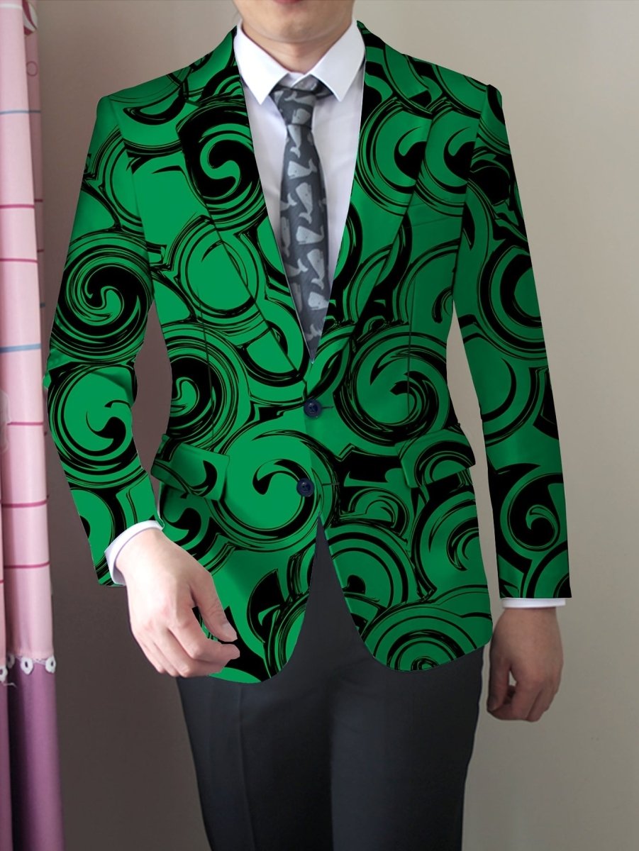 Men's SHOWLU Fashion blazer with geometric pattern, slim fit polyester suit jacket featuring notched lapel and button detail.