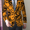 Men's geometric pattern blazer by SHOWLU FASHION STORE, slim fit polyester suit jacket with notched lapel and button details.