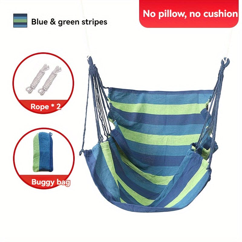 Showlu Fashion Canvas Hammock Chair with pillow and cushion, outdoor hanging swing for indoor and garden leisure relaxation.