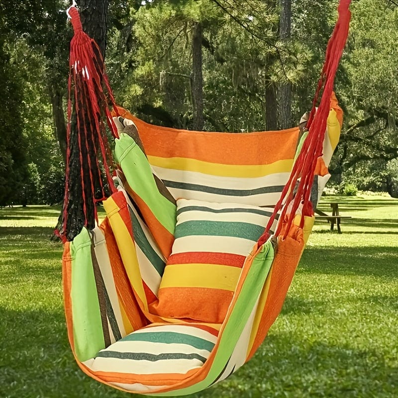 Showlu Fashion Canvas Hammock Chair with pillow and cushion, outdoor hanging swing for indoor or garden relaxation.