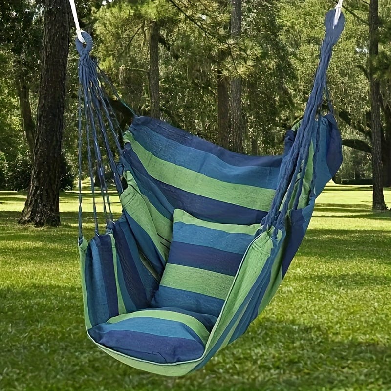Showlu Fashion Canvas Hammock Chair with pillow and cushion, hanging outdoor swing for relaxing garden or indoor leisure furniture.
