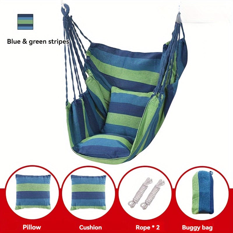 Showlu Fashion Canvas Hammock Chair with pillow and cushion, outdoor hanging swing for indoor or outdoor leisure and garden relaxation.