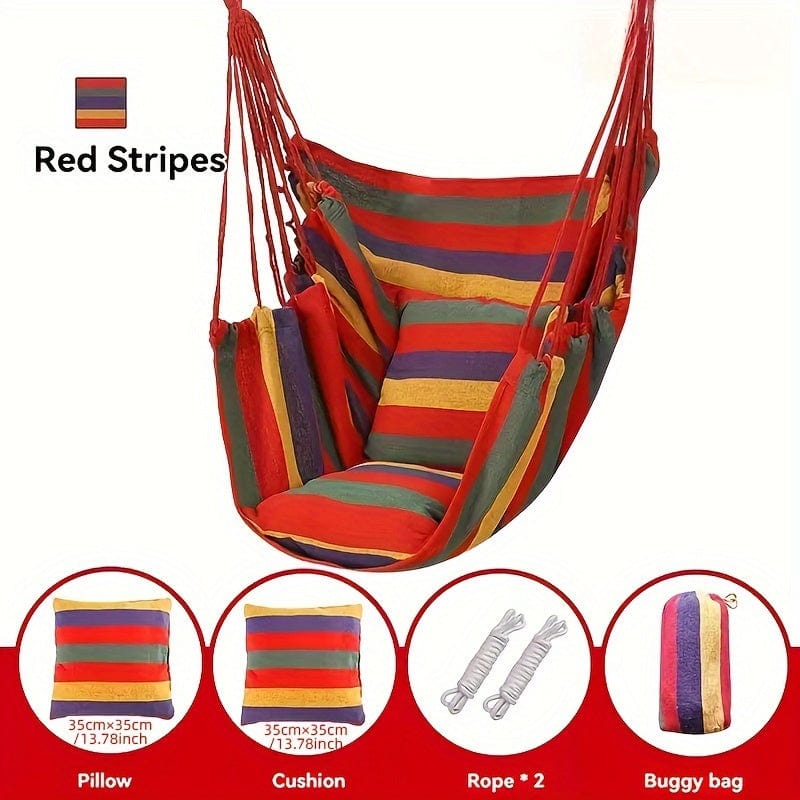 Showlu Fashion Canvas Hammock Chair with pillow and cushion, outdoor hanging swing for garden or indoor relaxation.