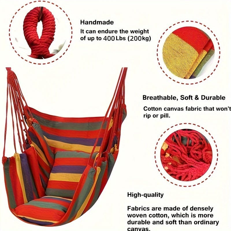 Showlu Fashion canvas hammock chair with pillow and cushion, outdoor hanging swing for indoor or garden relaxation.