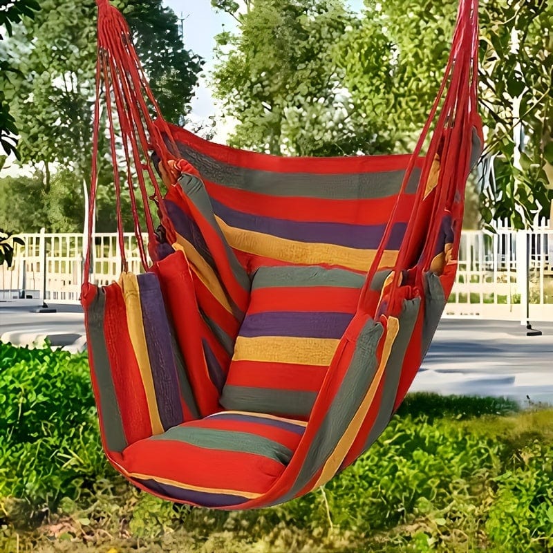 Showlu Fashion Canvas Hammock Chair with pillow and cushion, outdoor hanging swing for indoor or outdoor garden relaxation.
