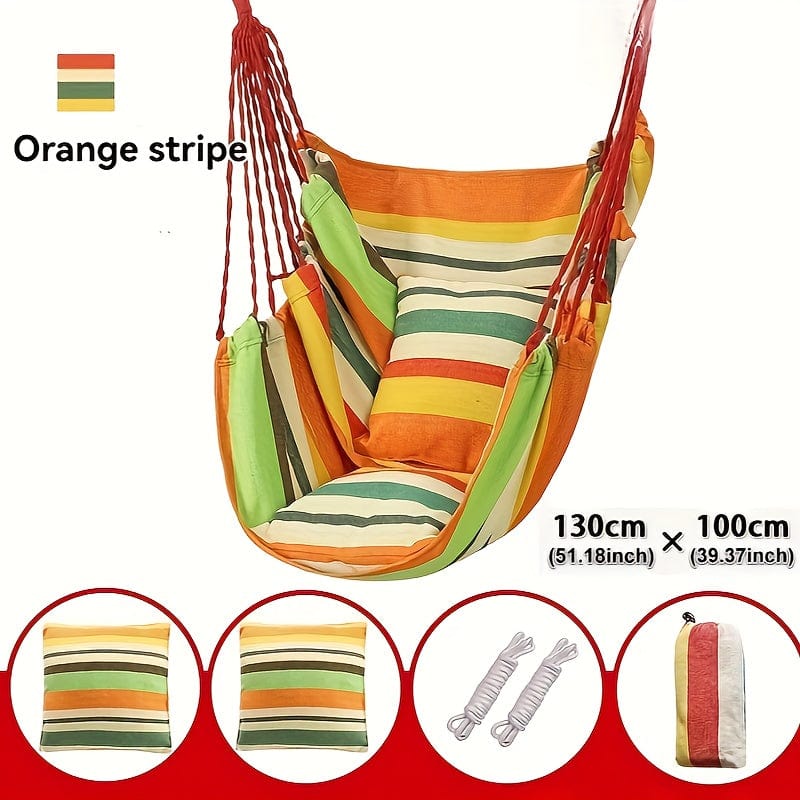 Showlu Fashion Canvas Hammock Chair with pillow and cushion, outdoor hanging swing for garden or indoor leisure relaxation.