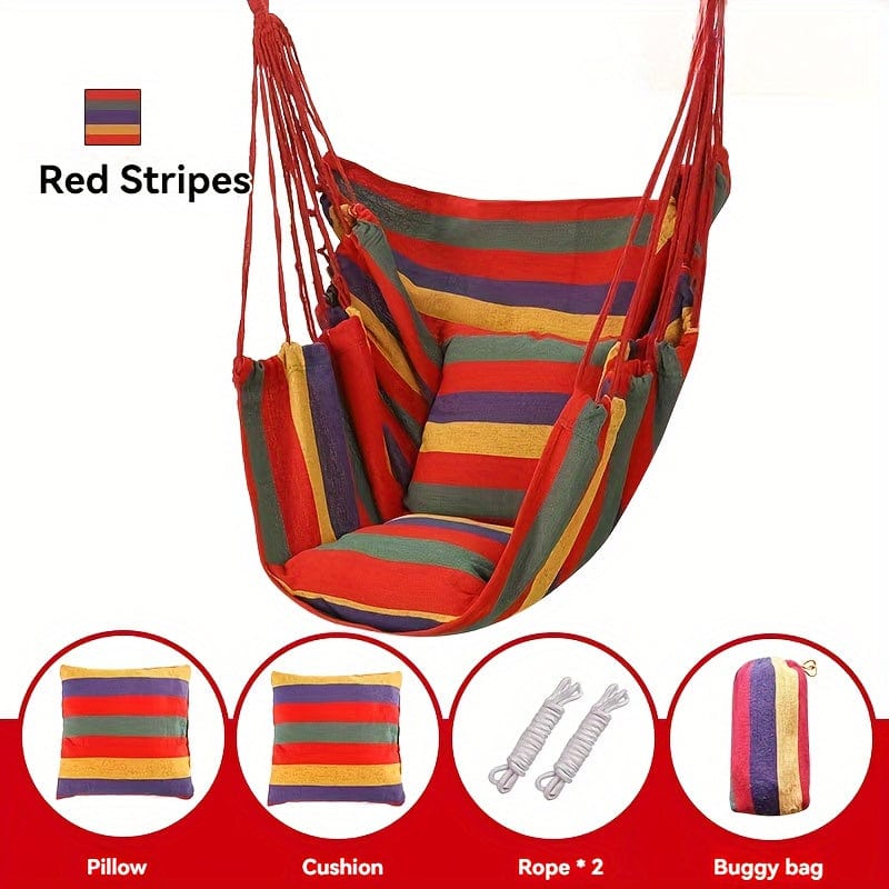 Showlu Fashion Canvas Hammock Chair with pillow and cushion, outdoor hanging swing for indoor or outdoor garden leisure.