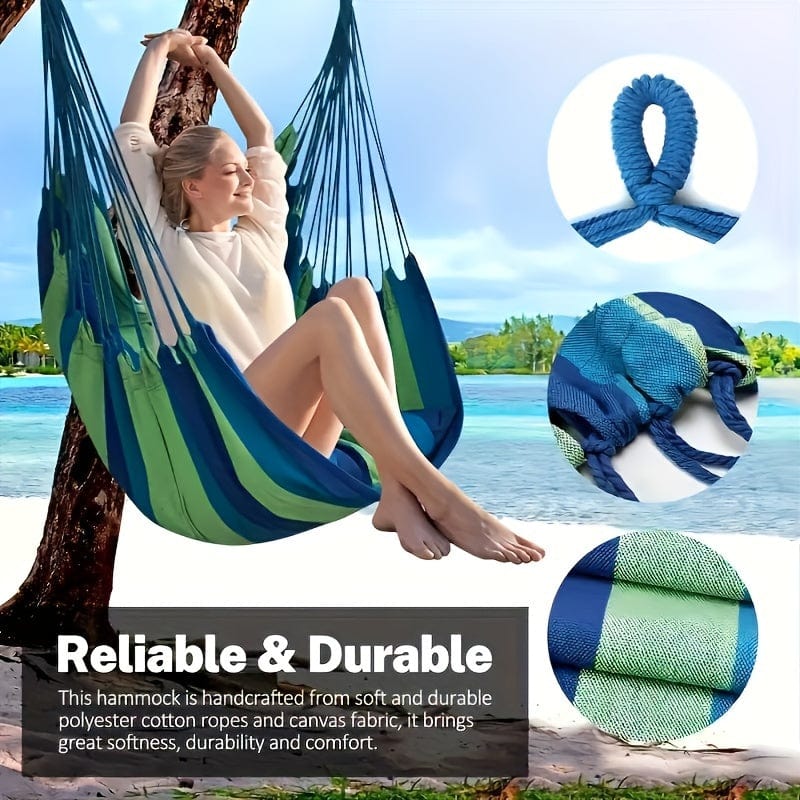 Showlu Fashion canvas hammock chair with pillow and cushion, outdoor hanging swing for leisure and garden relaxation.