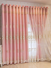 1pc Pink Double Layer Embroidery Curtain with Blackout Window Drapes Curtains for Bedroom Living room Sliding Door Home Decor - SHOWLU FASHION STORE