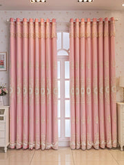 1pc Pink Double Layer Embroidery Curtain with Blackout Window Drapes Curtains for Bedroom Living room Sliding Door Home Decor - SHOWLU FASHION STORE