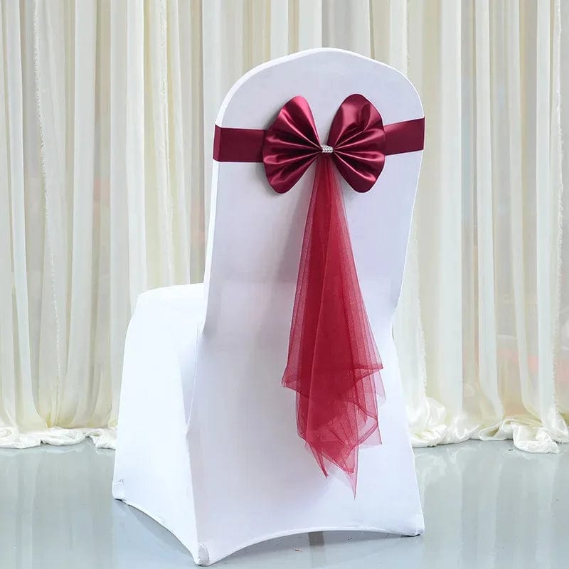 1Pc Red Wine/Blue/Purple/Pink Stretch Chair Sashes Wedding Sashe Chair Decoration Chairs Bow Band Belt Ties For Weddings Banquet - SHOWLU FASHION STORE