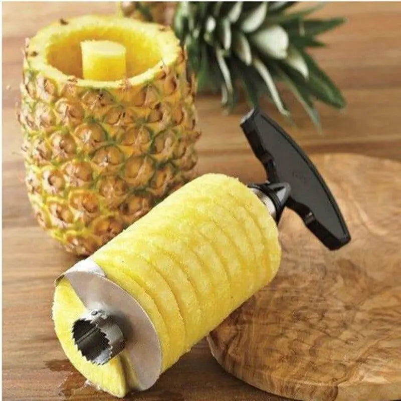 Showlu stainless steel pineapple slicer and peeler kitchen tool for easily preparing fresh pineapple.