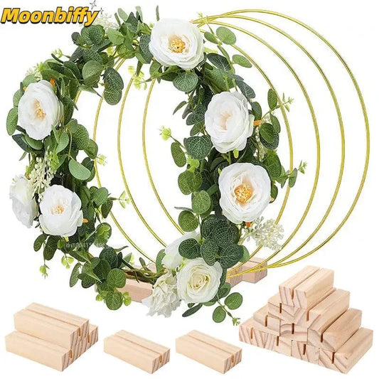 1pcs Gold Metal Flowers Hoop with Place Card Holder Wedding Table Centerpiece Decoration Christmas DIY Wreath Garland Decor - SHOWLU FASHION STORE