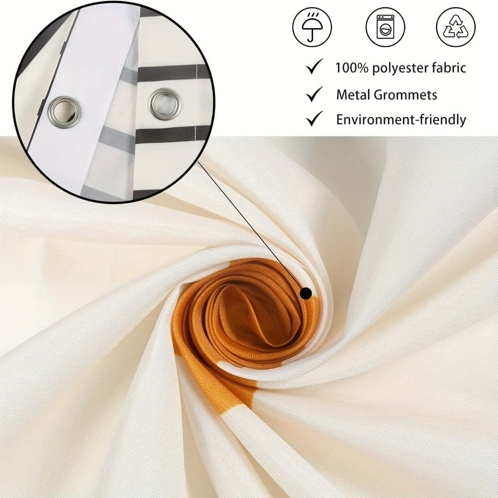 Golden floral swan shower curtain set made of waterproof polyester with hooks, ideal for bathroom decor and aesthetic room design.