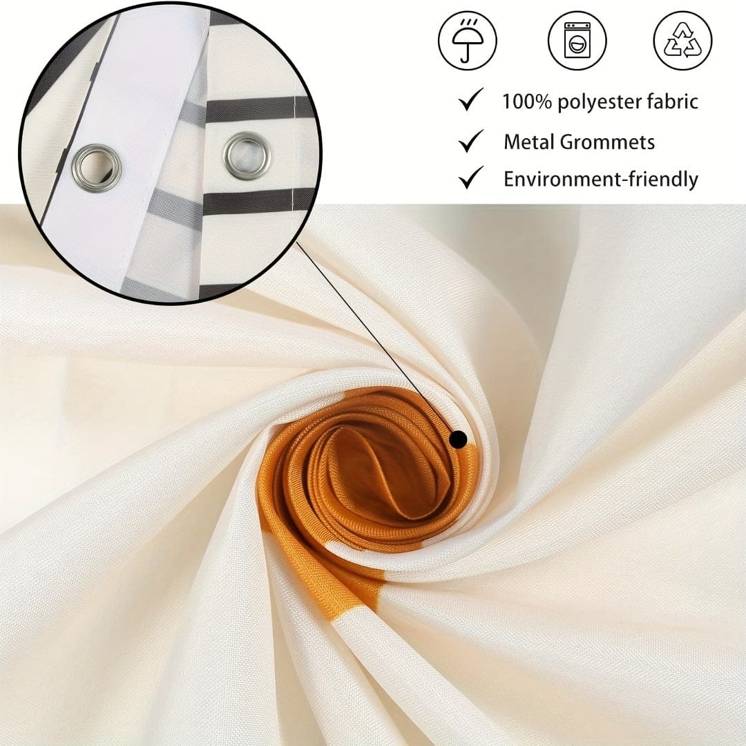 Golden floral swan shower curtain set made of waterproof polyester with hooks, ideal for bathroom decor and aesthetic room design.
