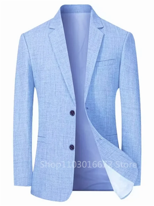 1Pieces Beige/Blue Men Suit Linen Blazers Jackets Business Casual Suit Designer Coats New Spring Summer Formal Wear - SHOWLU FASHION STORE