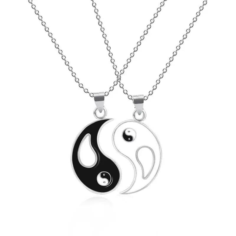 Showlu Tai Chi Yin Yang couple bracelet and necklace set with adjustable braid chains, matching lover accessories featuring yin yang pendants.