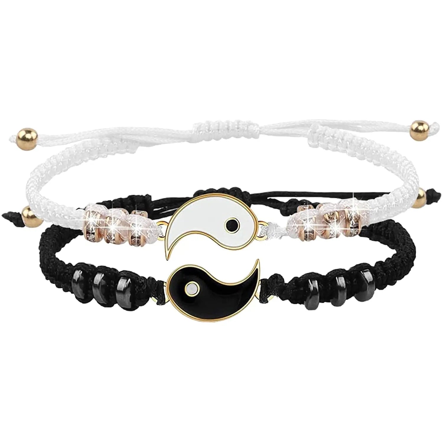 Showlu Tai Chi Yin Yang couple bracelet and necklace set with adjustable braid chains, matching lover jewelry for couples.