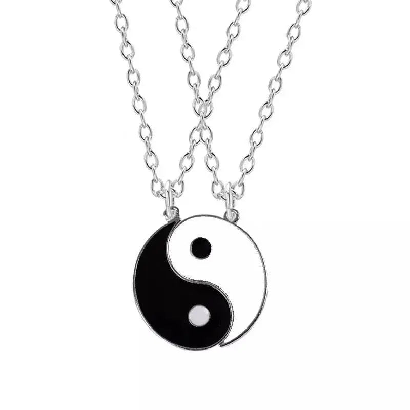 Set of Tai Chi Yin Yang couple bracelets and necklaces with adjustable braided chains, featuring matching pendants for lovers.