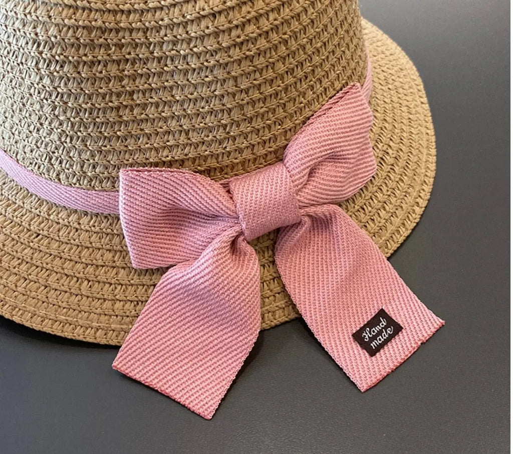 Showlu Kids straw sun hat and floral beach bag set for girls aged 2-8, perfect for summer, travel, and sun protection.