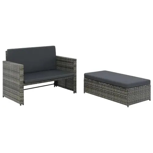 Emerald Ares 2-piece gray poly rattan garden lounge set with cushions, ideal for outdoor patio or garden relaxation.