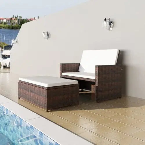 Emerald Ares 2-piece gray poly rattan garden lounge set with cushions, ideal for outdoor patio or garden relaxation.