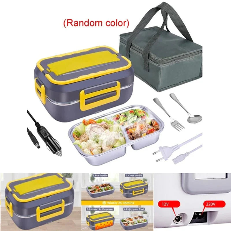 Showlu 2-in-1 electric lunch box with 1.5L capacity, portable food warmer for car and home use, compact and convenient design.