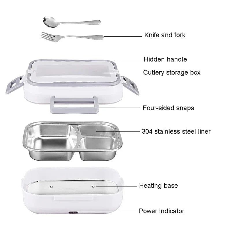 Showlu 2-in-1 electric lunch box with 1.5L capacity, portable food warmer for car and home use, with sleek design.