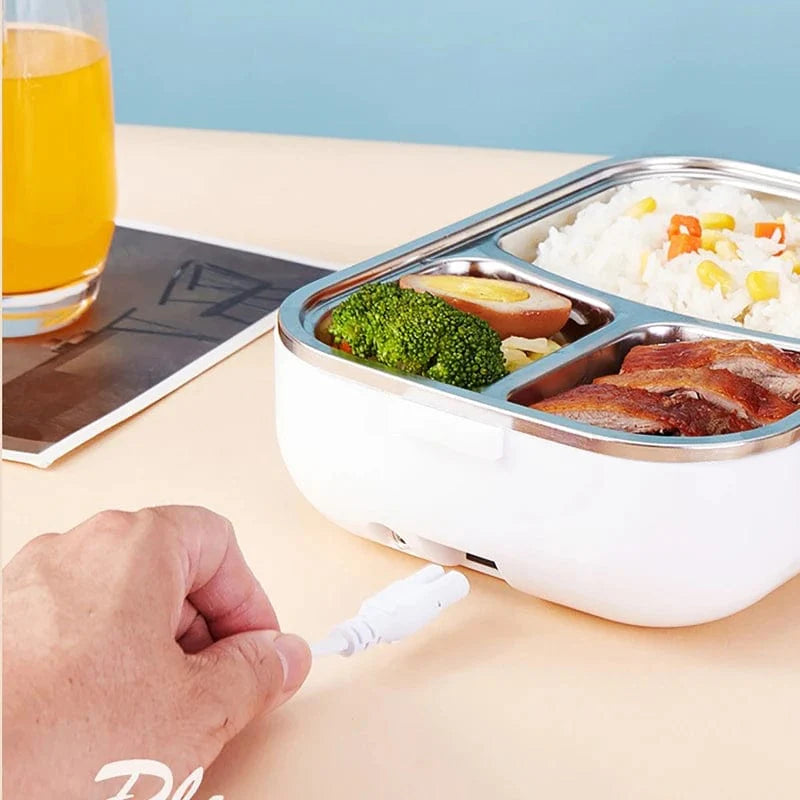 Showlu 2-in-1 electric lunch box with 1.5L capacity, portable food warmer for use in car and home.
