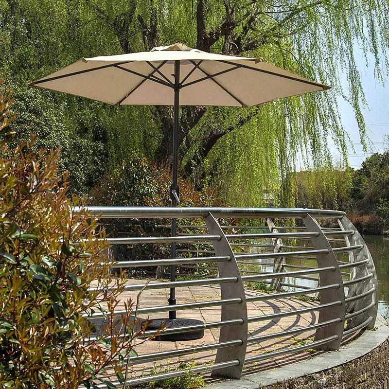 Showlu 2.5M outdoor rain-proof sunshade umbrella for garden and terrace, straight design with coffee-colored fabric.