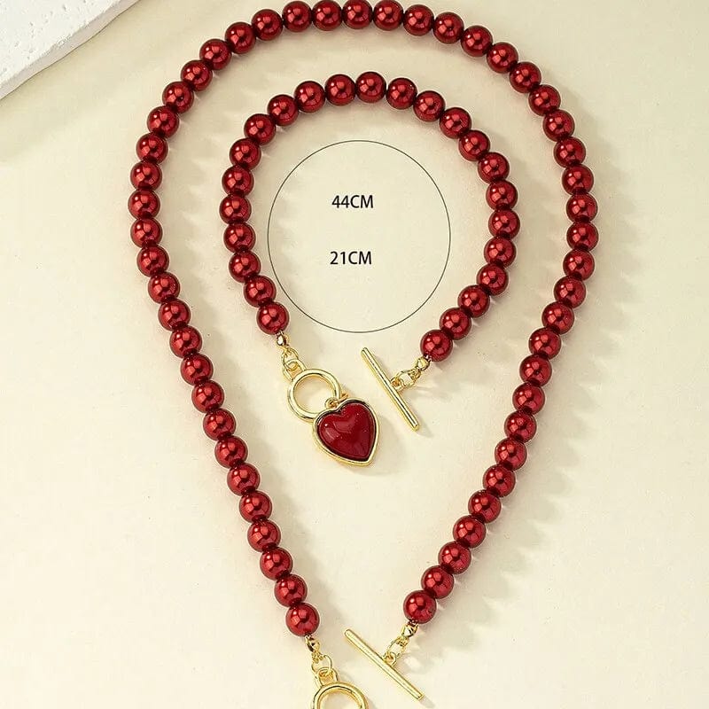 Elegant Showlu imitation pearl necklace and bracelet jewelry set featuring natural-colored beads and pendants for women.