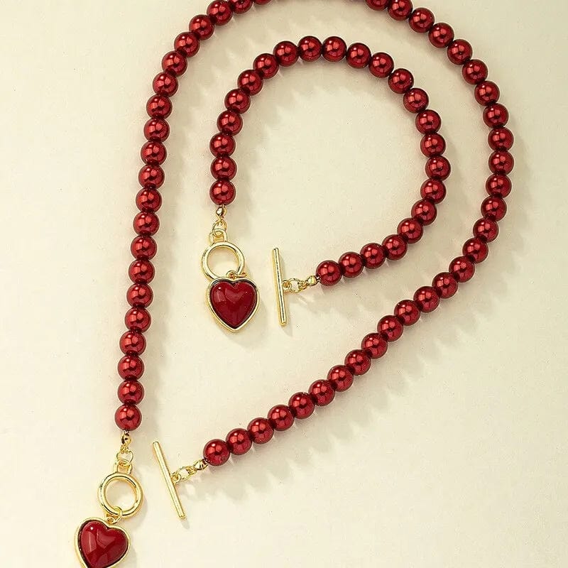 Elegant Showlu 2-piece imitation pearl necklace and bracelet set with natural-colored beads and pendants for women.