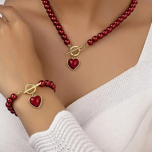 2 Pcs Immitation Pearl Necklace Bracelet Jewelry Set Elegant Pearl Color Pendant Natural Color Beads Collar For Girl - SHOWLU FASHION STORE