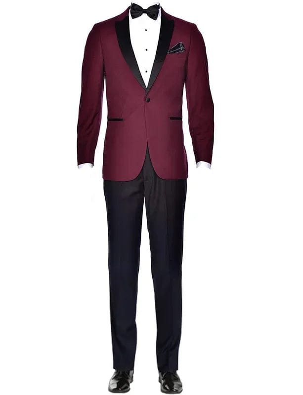 2 - Piece Men's Slim Fit Suit One Button Peak Lapel Burgundy Jacket Black Trousers Wedding Suit Set Busienss Tuxedos - SHOWLU FASHION STORE