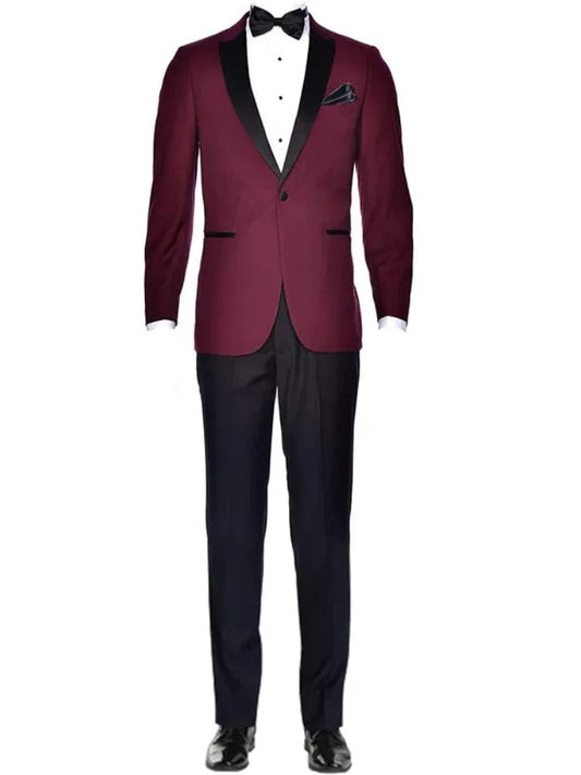 2 - Piece Men's Slim Fit Suit One Button Peak Lapel Burgundy Jacket Black Trousers Wedding Suit Set Busienss Tuxedos - SHOWLU FASHION STORE