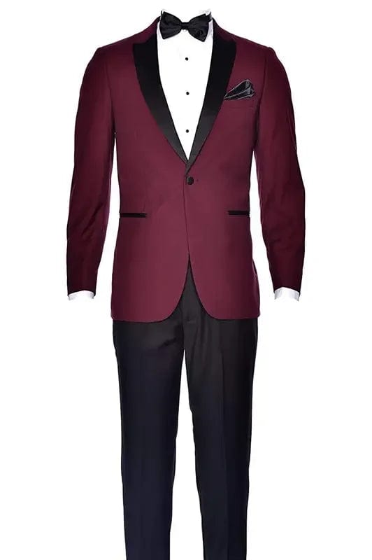 2 - Piece Men's Slim Fit Suit One Button Peak Lapel Burgundy Jacket Black Trousers Wedding Suit Set Busienss Tuxedos - SHOWLU FASHION STORE