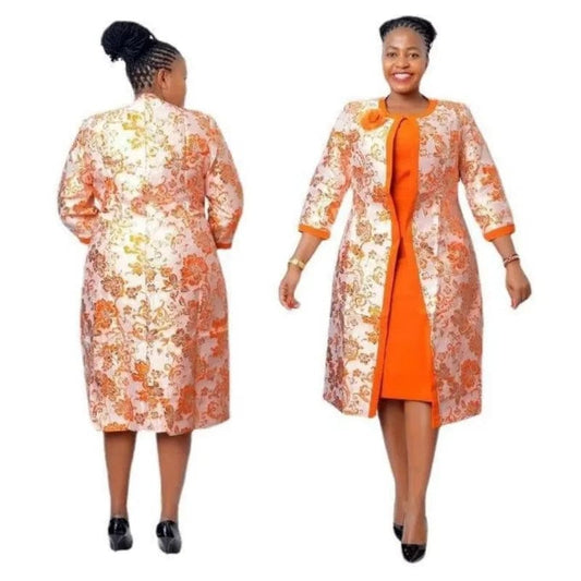 2 Piece Set African Dresses For Women Coat And Office Lady Dress 2024 Autumn Winter New Bazin Riche Traditional Africa Clothing - SHOWLU FASHION STORE