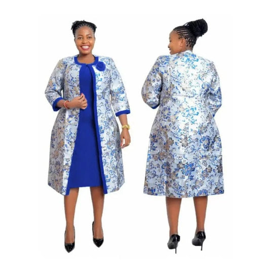 2 Piece Set African Dresses For Women Coat And Office Lady Dress 2024 Autumn Winter New Bazin Riche Traditional Africa Clothing - SHOWLU FASHION STORE