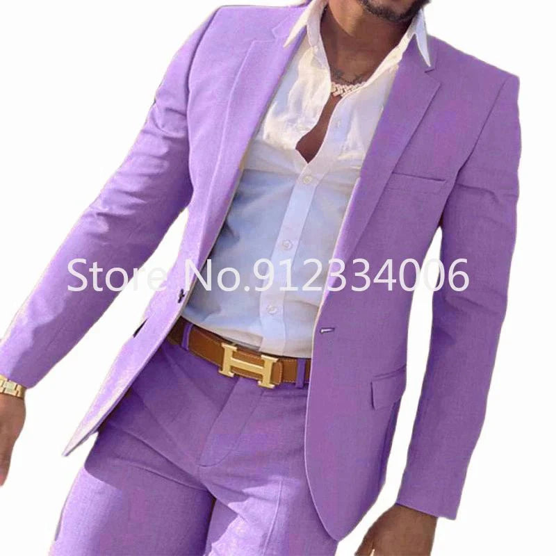 Men's beige slim fit wedding suit by SHOWLU FASHION STORE, includes blazer and pants for grooms and groomsmen.