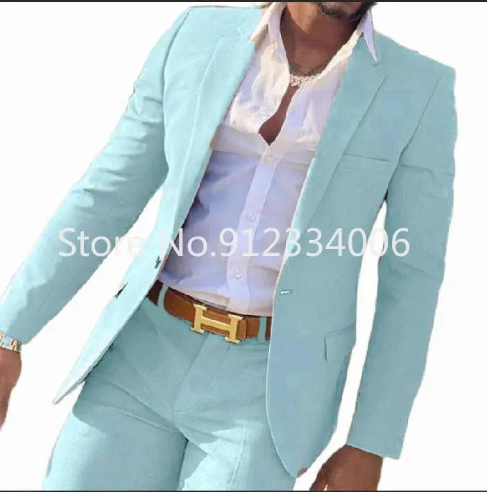 Beige men's slim fit wedding suit by SHOWLU FASHION STORE, includes blazer and pants, perfect for grooms and formal occasions.