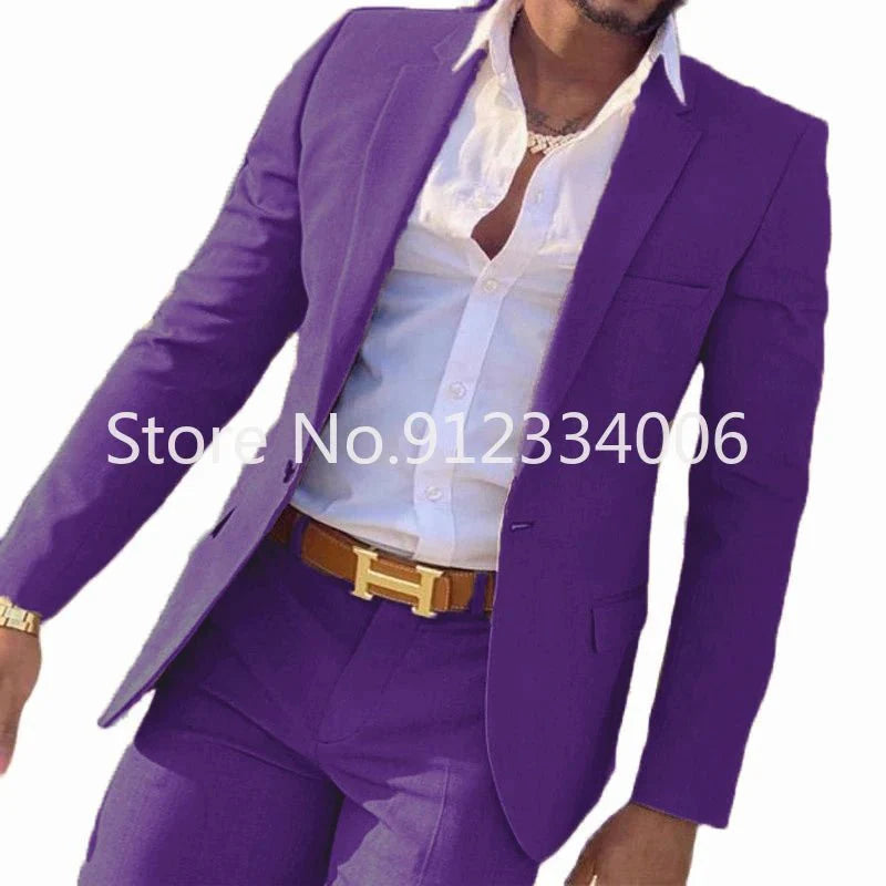 Beige men's slim fit 2-piece suit by SHOWLU FASHION STORE, ideal for weddings and formal occasions, includes blazer and pants.