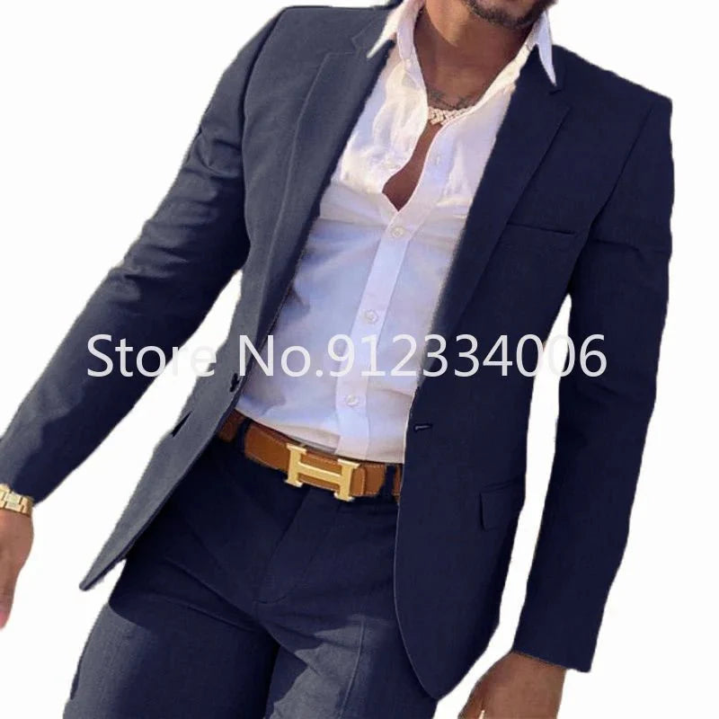 Men's beige slim fit wedding suit by SHOWLU FASHION STORE, includes blazer and pants, perfect for grooms and groomsmen.