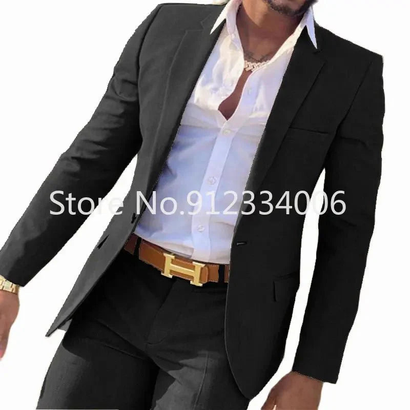 BEIGE men's slim fit 2-piece suit from SHOWLU FASHION STORE, perfect for weddings, featuring blazer and matching pants.