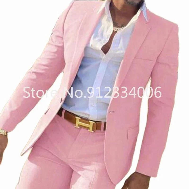 Beige men's slim fit wedding suit by SHOWLU FASHION STORE, includes blazer and pants, perfect for grooms and groomsmen.